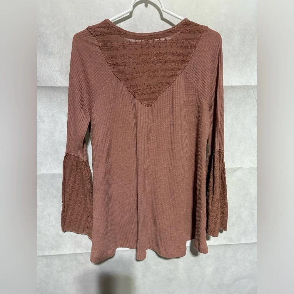 Free People Belle Sleeve Eyelet Top Blouse Parisian Nights Women Small Pink $88